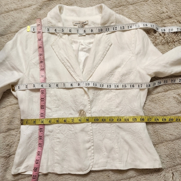 Vintage Women's Blazer White Embroidered Collared 100% Linen BOHO Western Floral - Picture 13 of 14